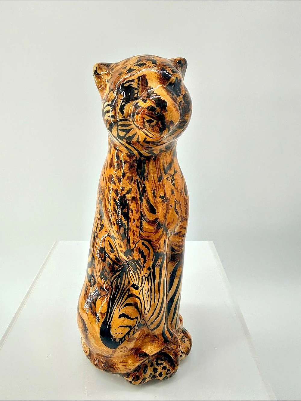 Hand-Painted Tiger Ceramic Sculpture Brown & Black